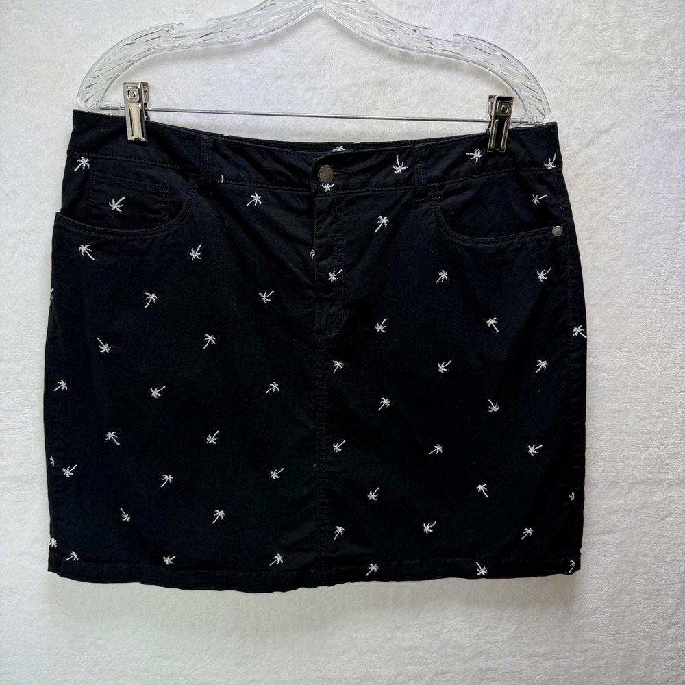 Croft & Barrow‎ Womens 14 Black Palm Tree Embroidered Skort Mini Skirt Shorts